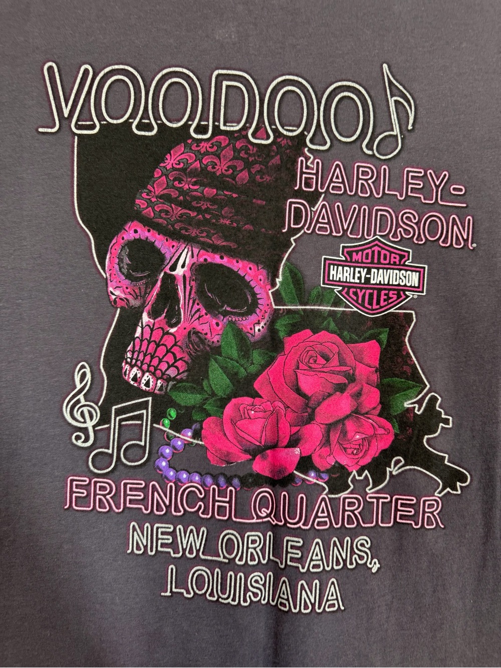 Harley Davidson Voodoo New Orleans Graphic Tee Gray Womens Biker Y2K Skull - Picture 9 of 11